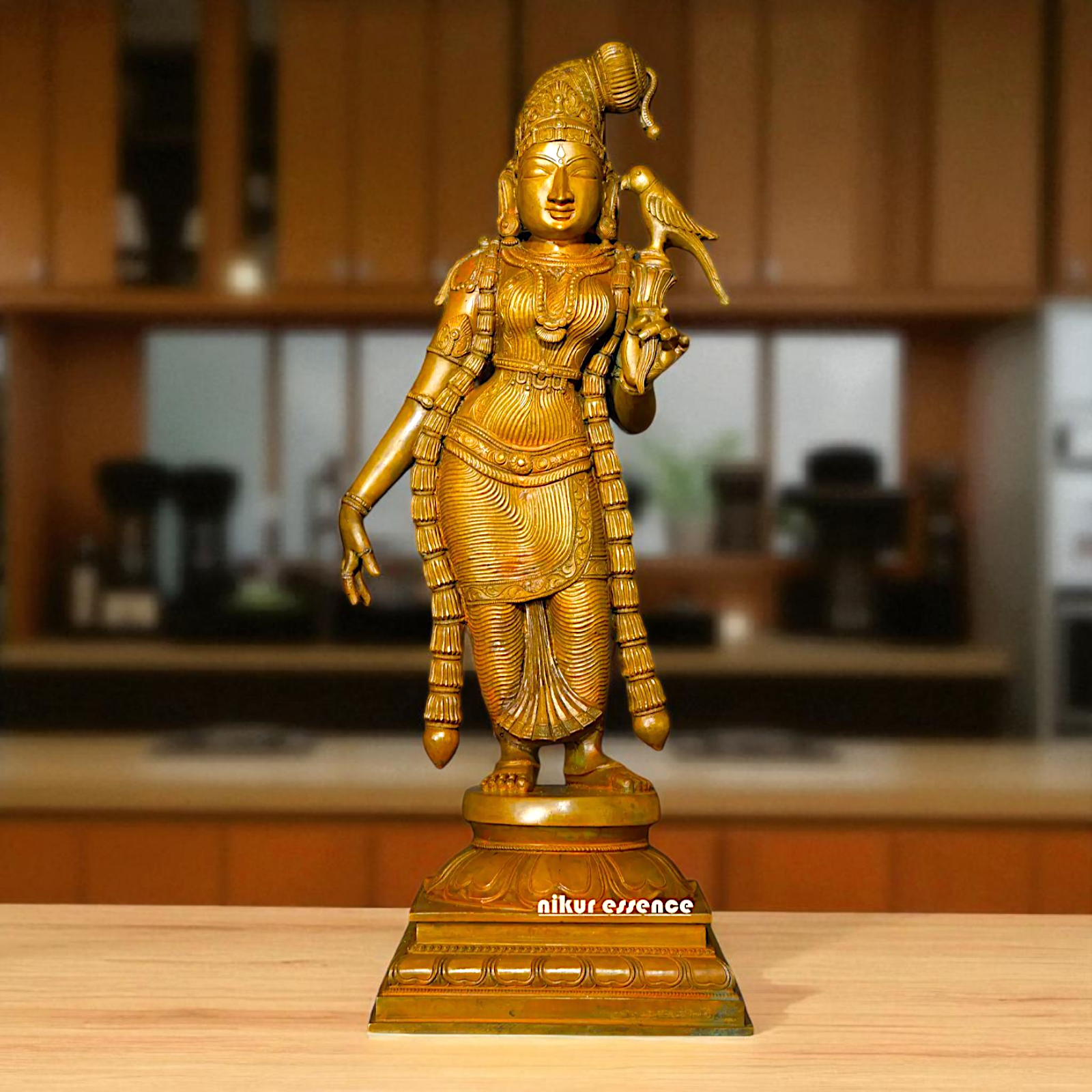 Andal Standing with parrot Panchaloha statue - 24 inches Nikuressence