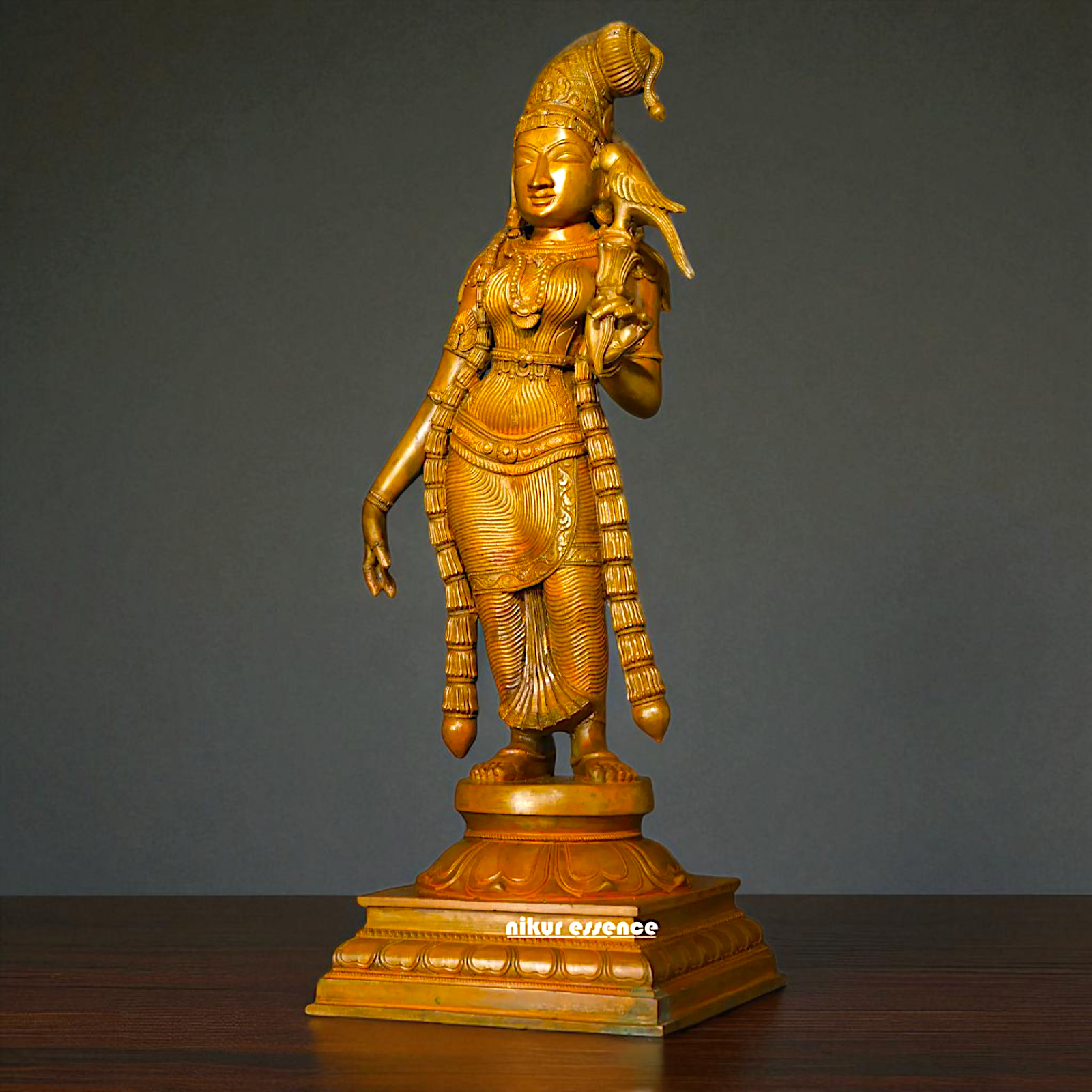 Andal Standing with parrot Panchaloha statue - 24 inches Nikuressence