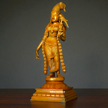 Andal Standing with parrot Panchaloha statue - 24 inches Nikuressence
