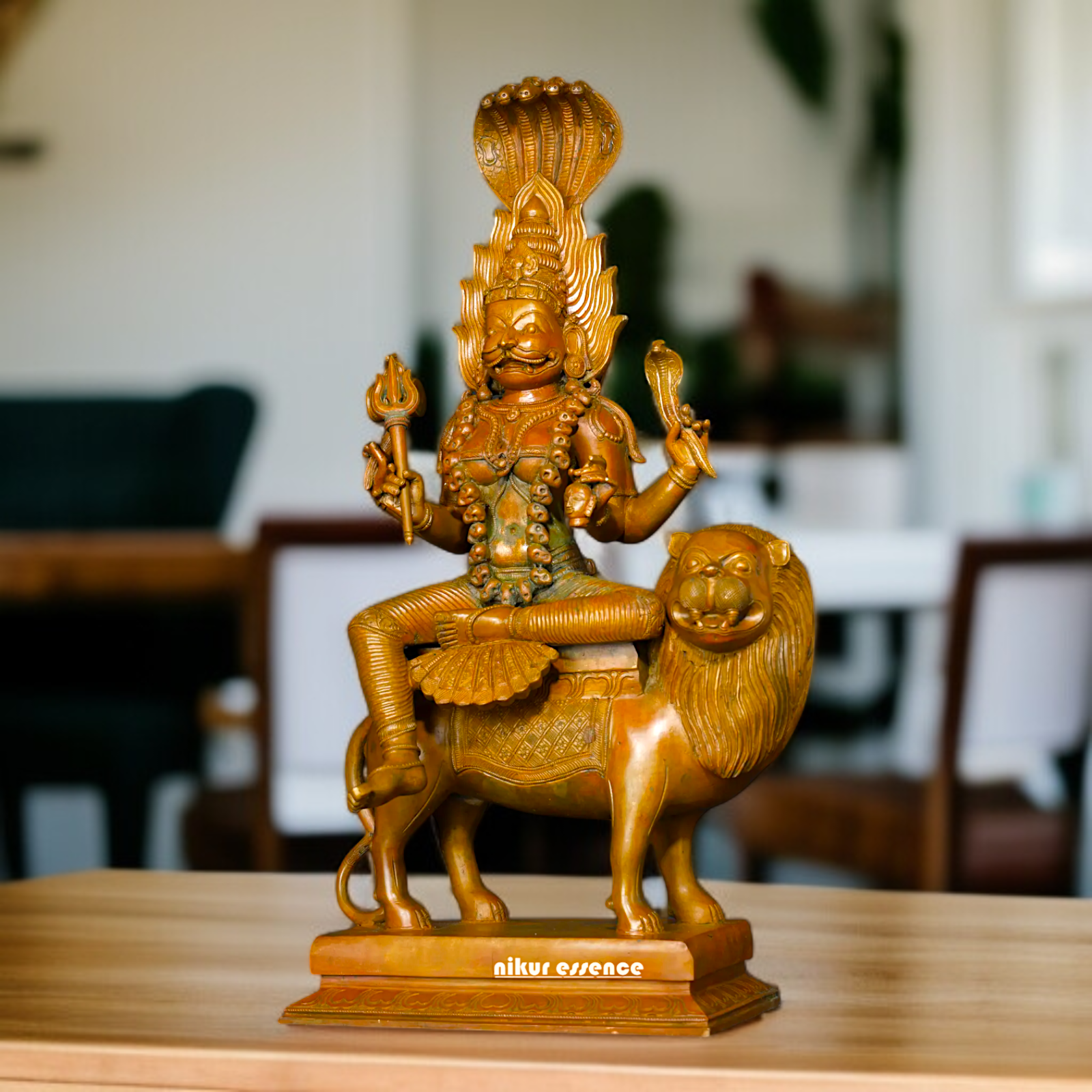 pratyangira devi seated on lion Panchaloha statue - 20 inches