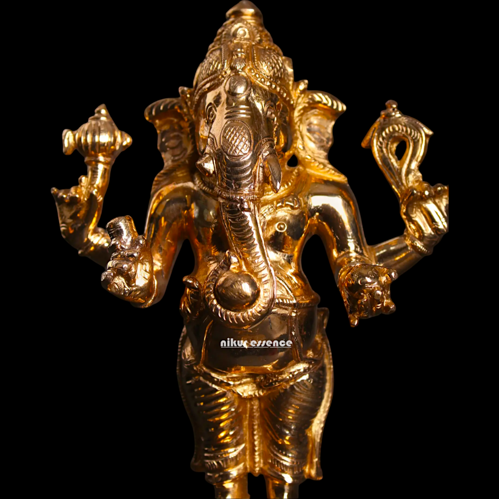 Ganesha blessings standing with Four Armed Panchaloha idol - 9 inches