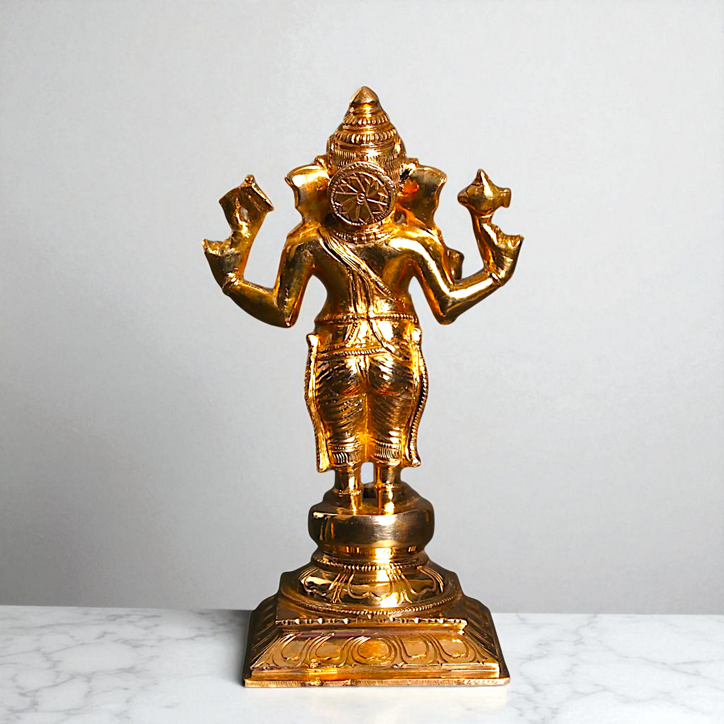 Ganesha blessings standing with Four Armed Panchaloha idol - 9 inches Nikuressence