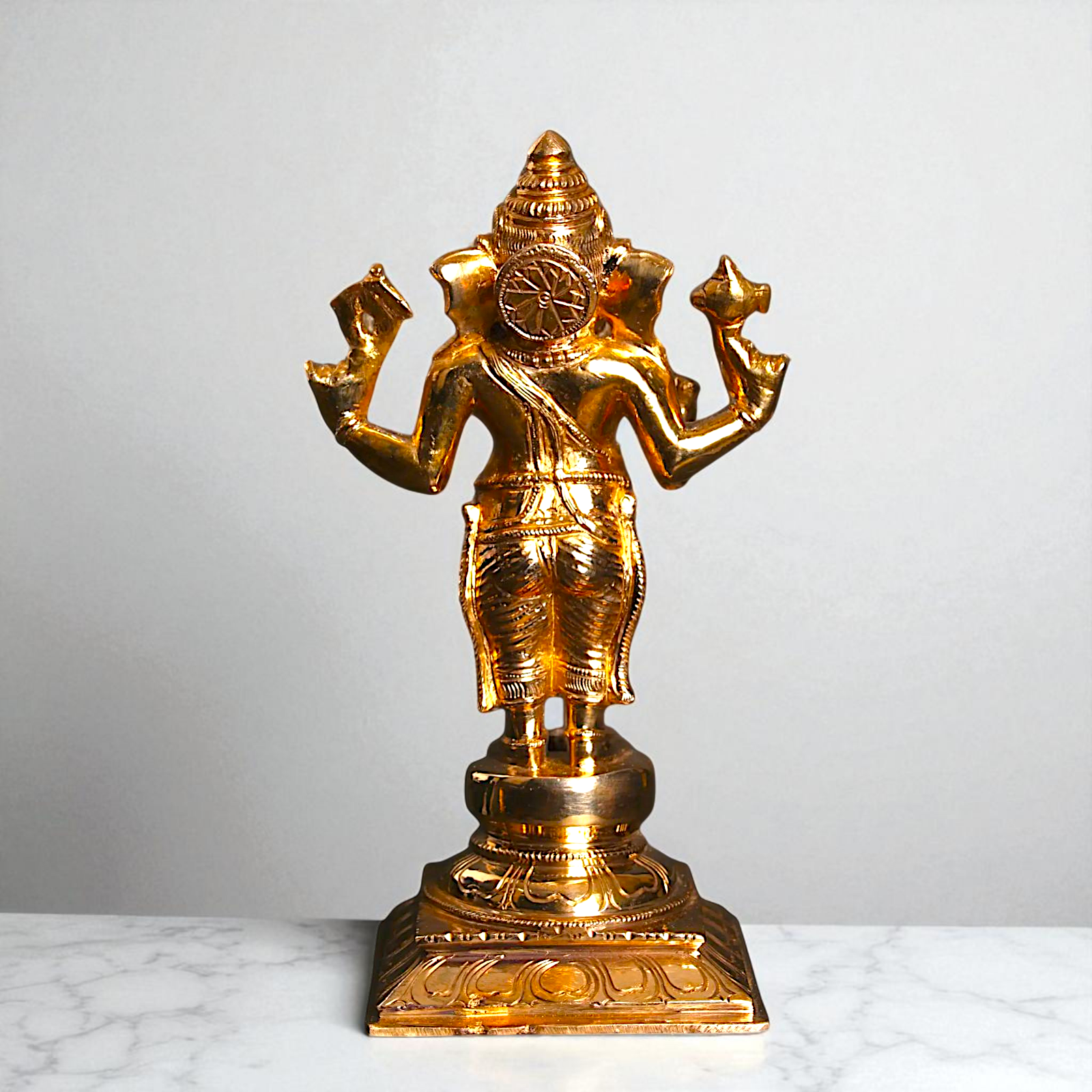Ganesha blessings standing with Four Armed Panchaloha idol - 9 inches Nikuressence