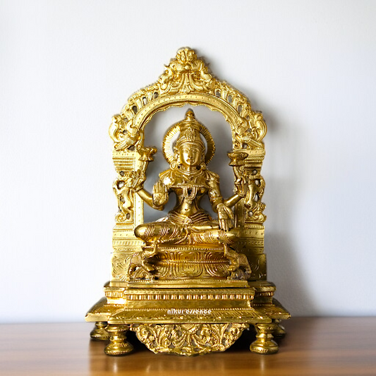 Goddess Lakshmi Devi with Four hand seated Panchaloha idol - 13 inches