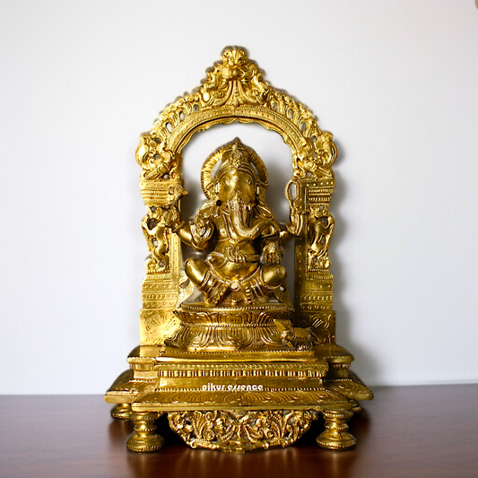 Ganesha Ganpati seated with Four Armed Panchaloha idol - 13 inches