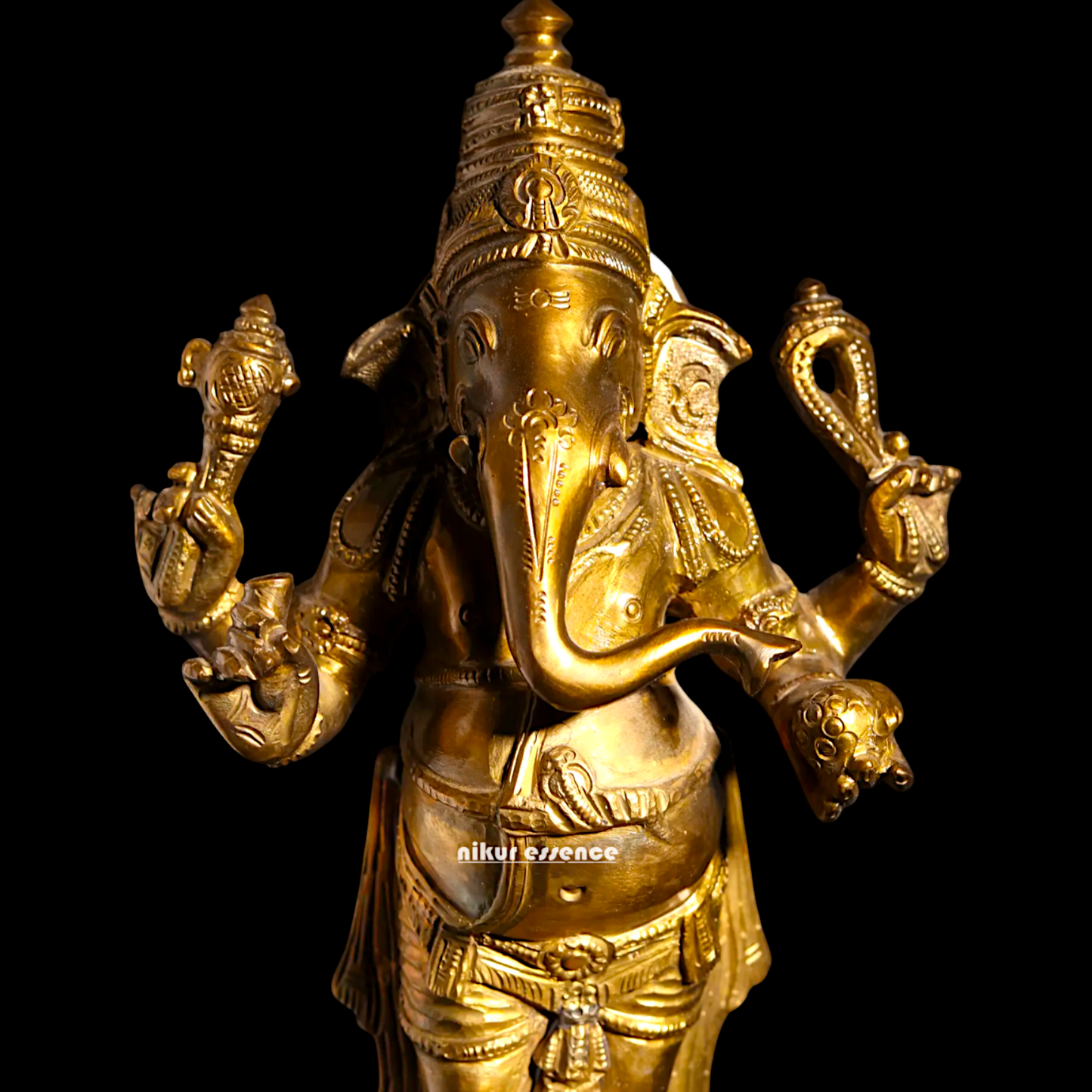 Ganpati Ganesha blessing Standing Four Armed Panchaloha idol- 11 inches