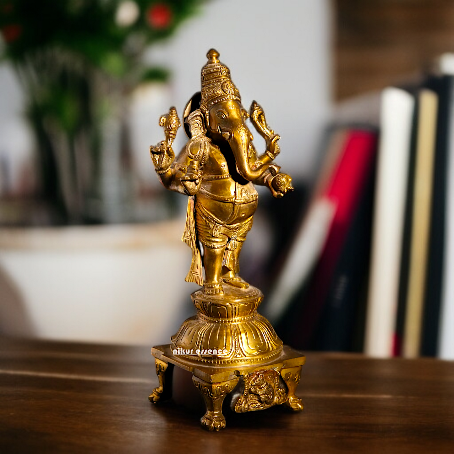 Ganpati Ganesha blessing Standing Four Armed Panchaloha idol- 11 inches