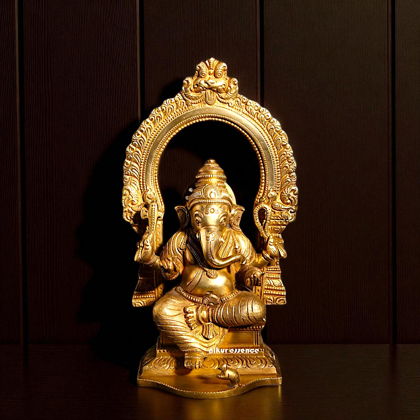 Ganesha Elephant God blessing seated Four Armed Panchaloha idol- 7 inches Nikuressence