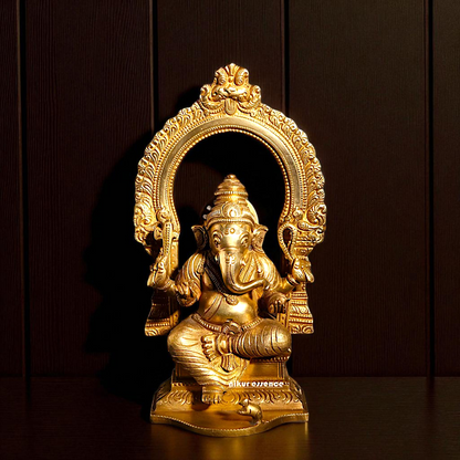 Ganesha Elephant God blessing seated Four Armed Panchaloha idol- 7 inches Nikuressence