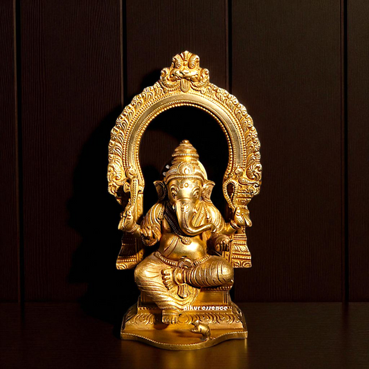 Ganesha Elephant God blessing seated Four Armed Panchaloha idol- 7 inches Nikuressence
