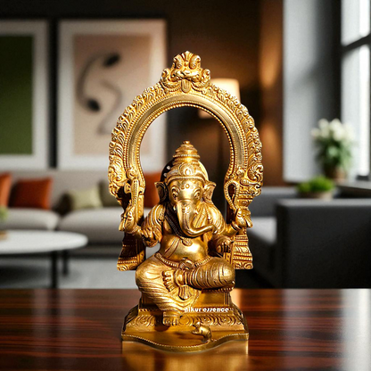 Ganesha Elephant God blessing seated Four Armed Panchaloha idol- 7 inches Nikuressence