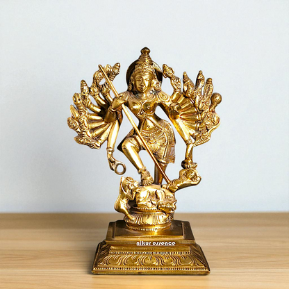 Mahishasur-Mardini Durga Devi eighteen Armed Panchaloha statue - 8 Inches Nikuressence