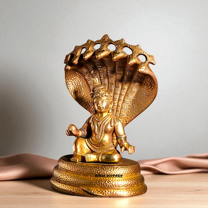 Bal krishna seated on sheshnag Panchaloha statue - 7 Inches Nikuressence