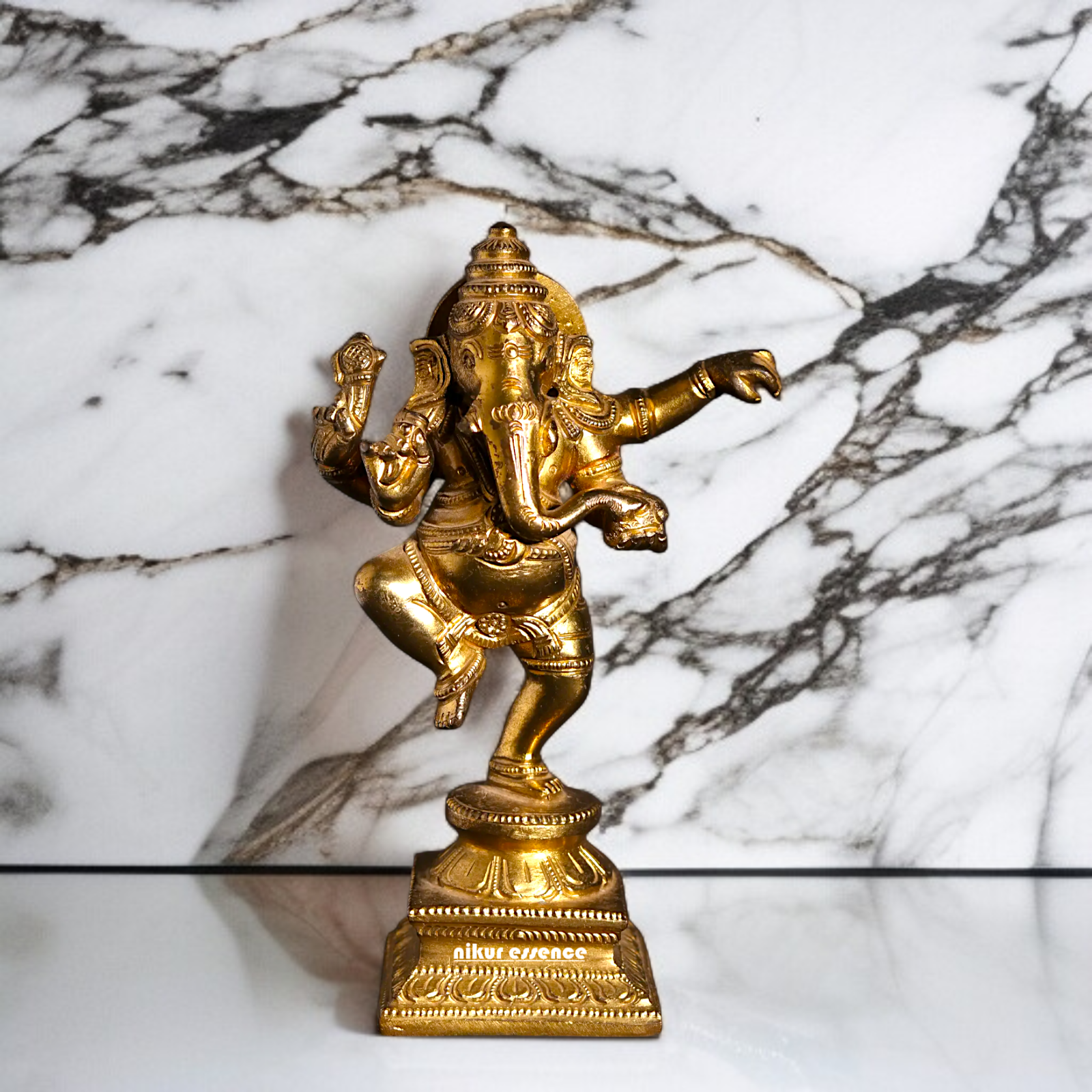 Panchaloha Ganesha Dancing with Four hand statue - 6 Inches