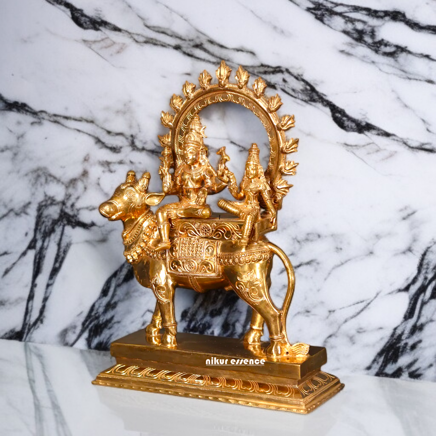 Panchaloha Shiva Parvati seated on Nandi statue - 15 Inches