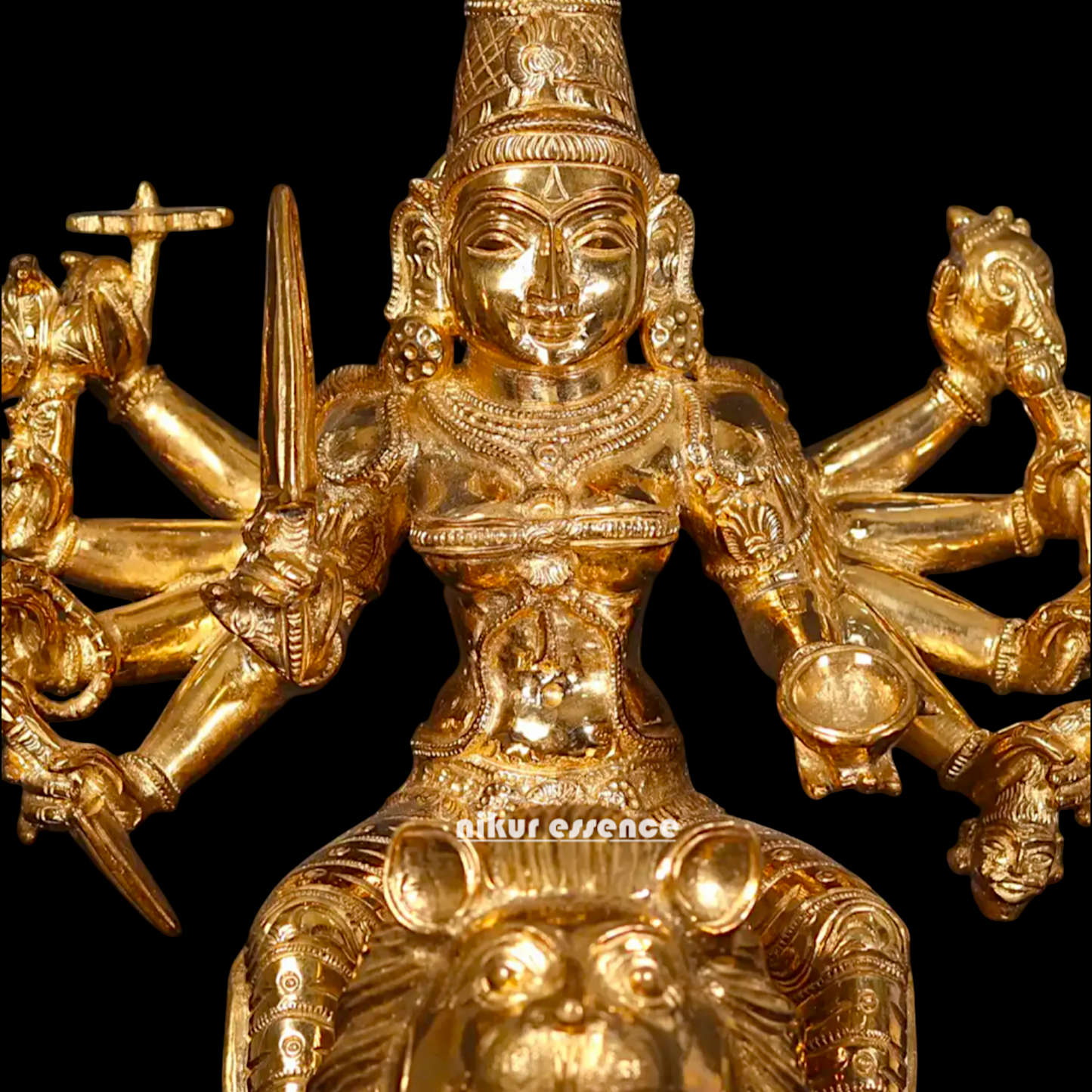 Goddess Durga Sherawali maa standing seated on lion with Ten hand Panchaloha statue - 18 Inches