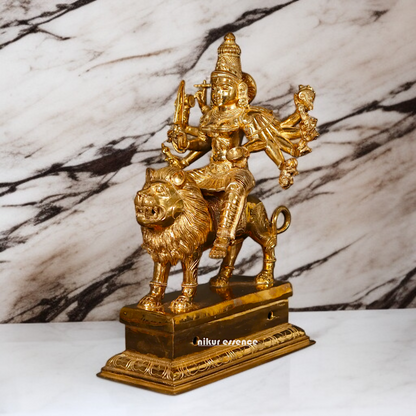 Goddess Durga Sherawali maa standing seated on lion with Ten hand Panchaloha statue - 18 Inches