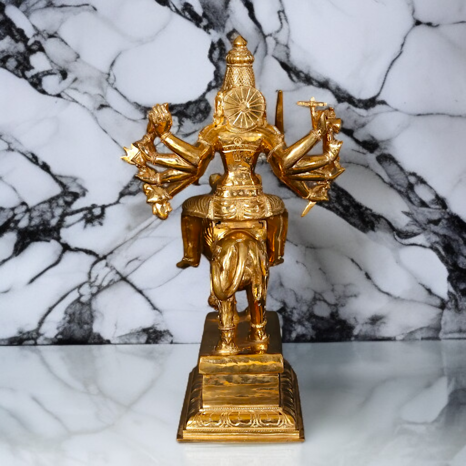 Goddess Durga Sherawali maa standing seated on lion with Ten hand Panchaloha statue - 18 Inches