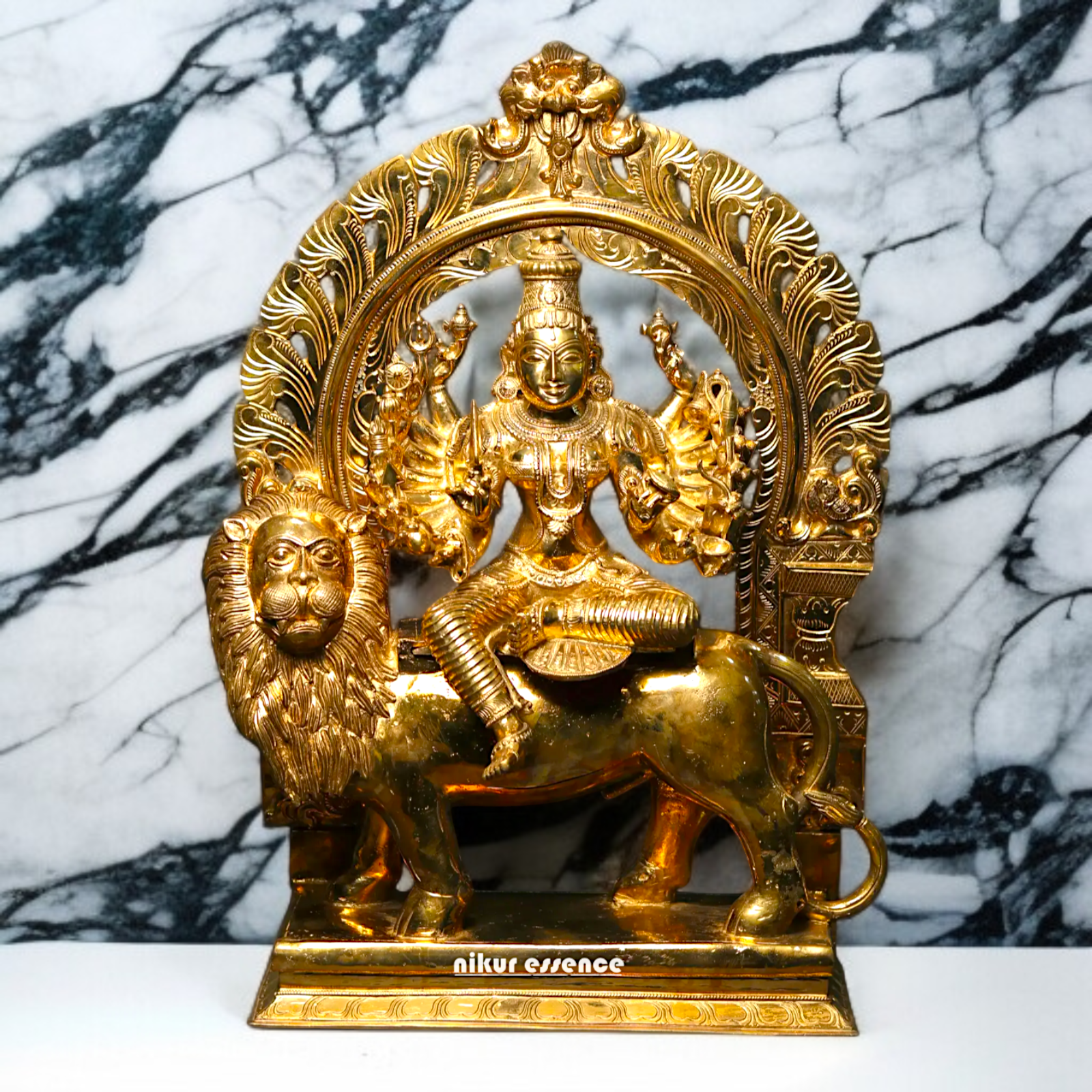 Large Durga Devi maa seated on lion Panchaloha statue - 27 Inches