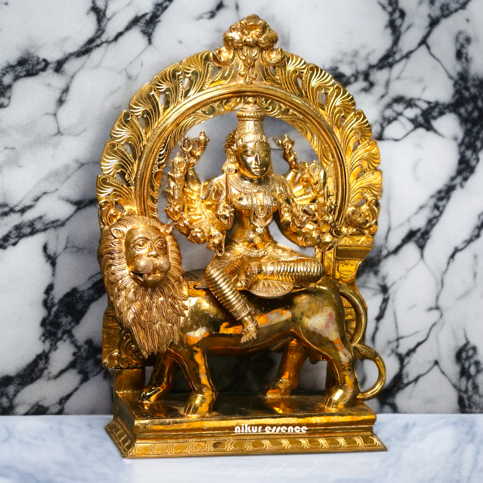 Large Durga Devi maa seated on lion Panchaloha statue - 27 Inches