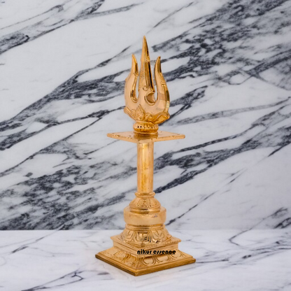 Trishul Holy Trident with stand Panchaloha idol - 12 inches