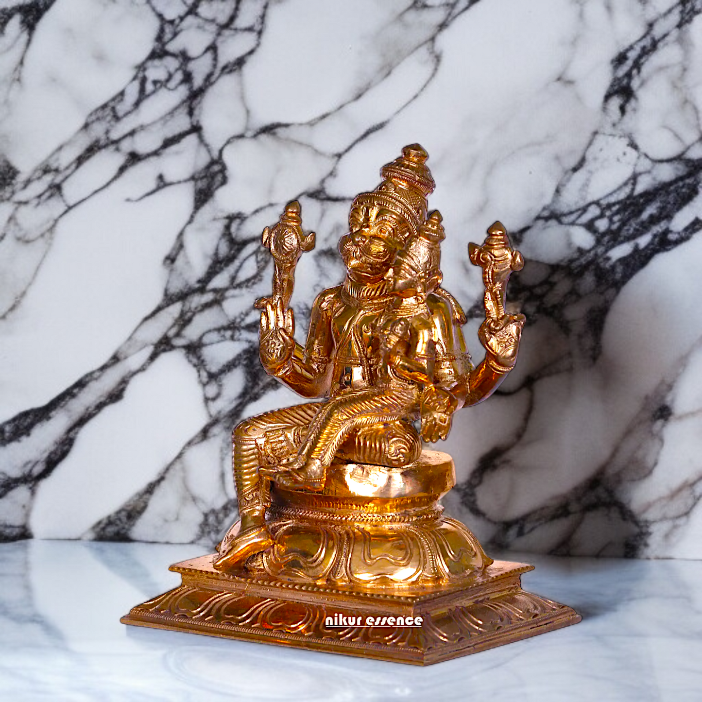 Narasimha seated with Lakshmi Panchaloha idol - 7 inches