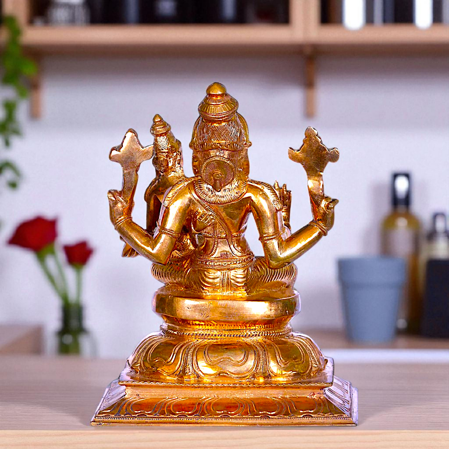 Narasimha seated with Lakshmi Panchaloha idol - 7 inches Nikuressence