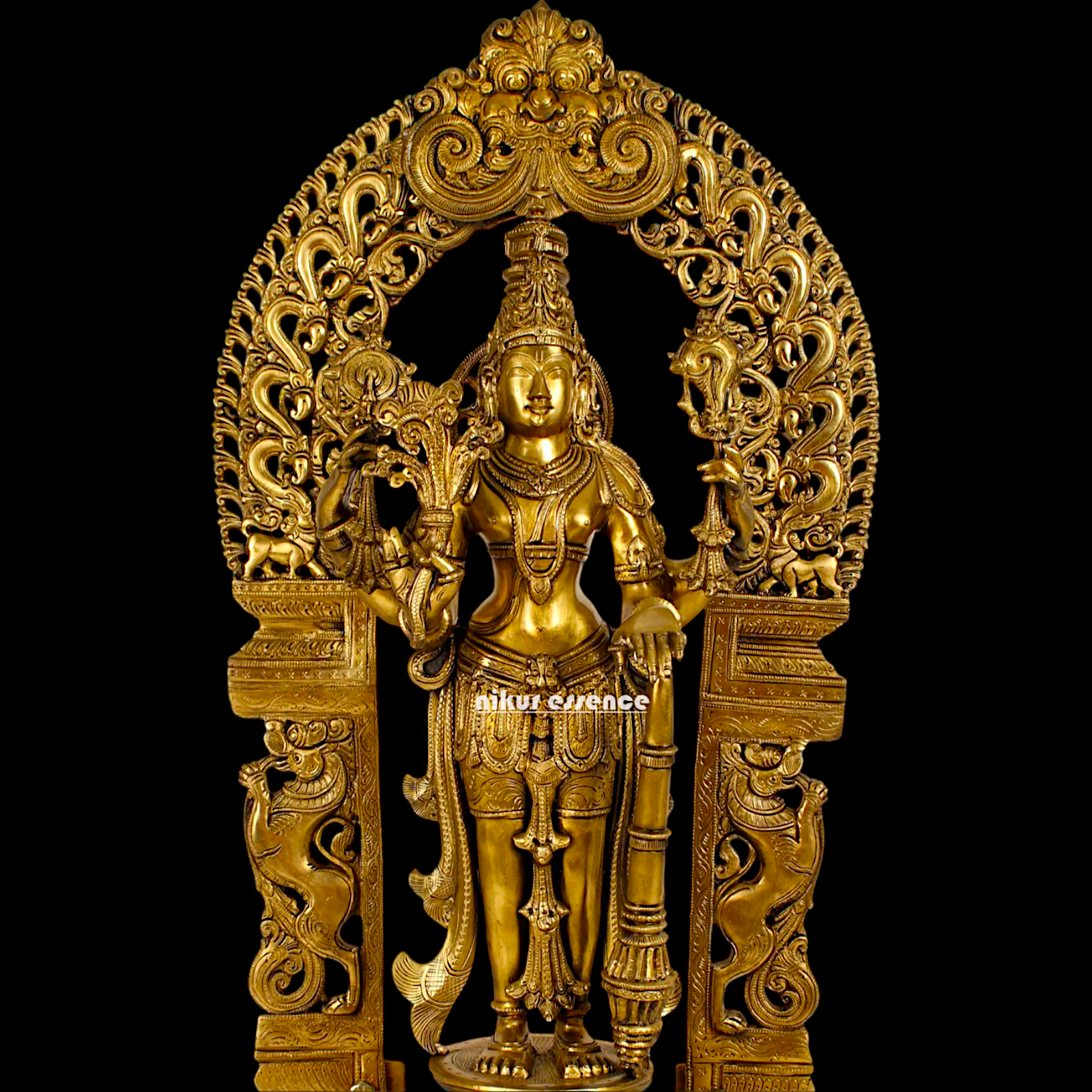 Large Vishnu with Kirtimukha Prabhavali Panchaloha statue - 39 inches