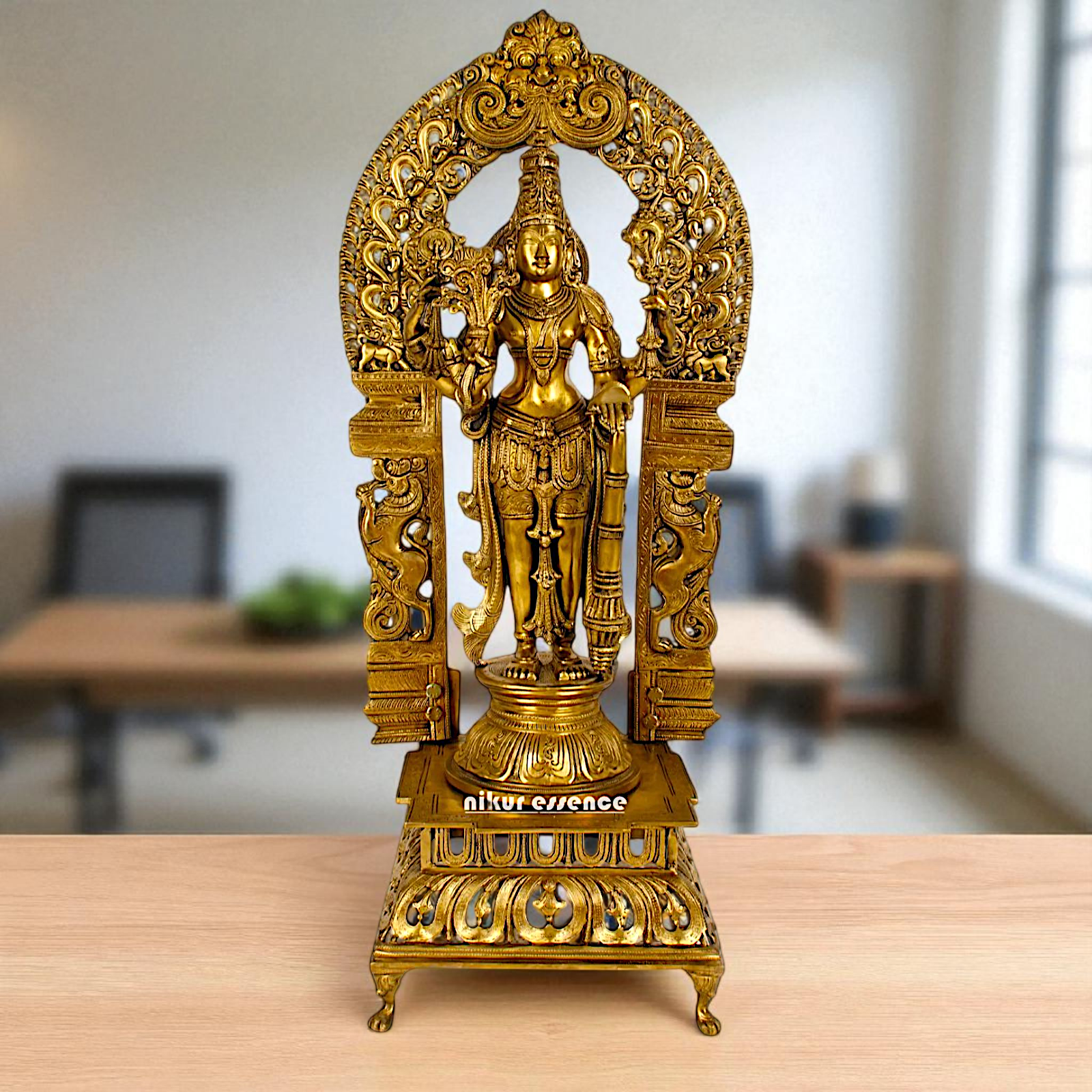 Large Vishnu with Kirtimukha Prabhavali Panchaloha statue - 39 inches Nikuressence