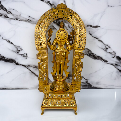 Large Vishnu with Kirtimukha Prabhavali Panchaloha statue - 39 inches