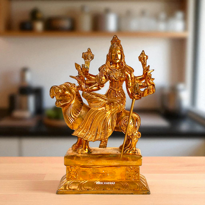 Sherawali Durga Maa seated on lion Panchaloha statue - 9 inches Nikuressence