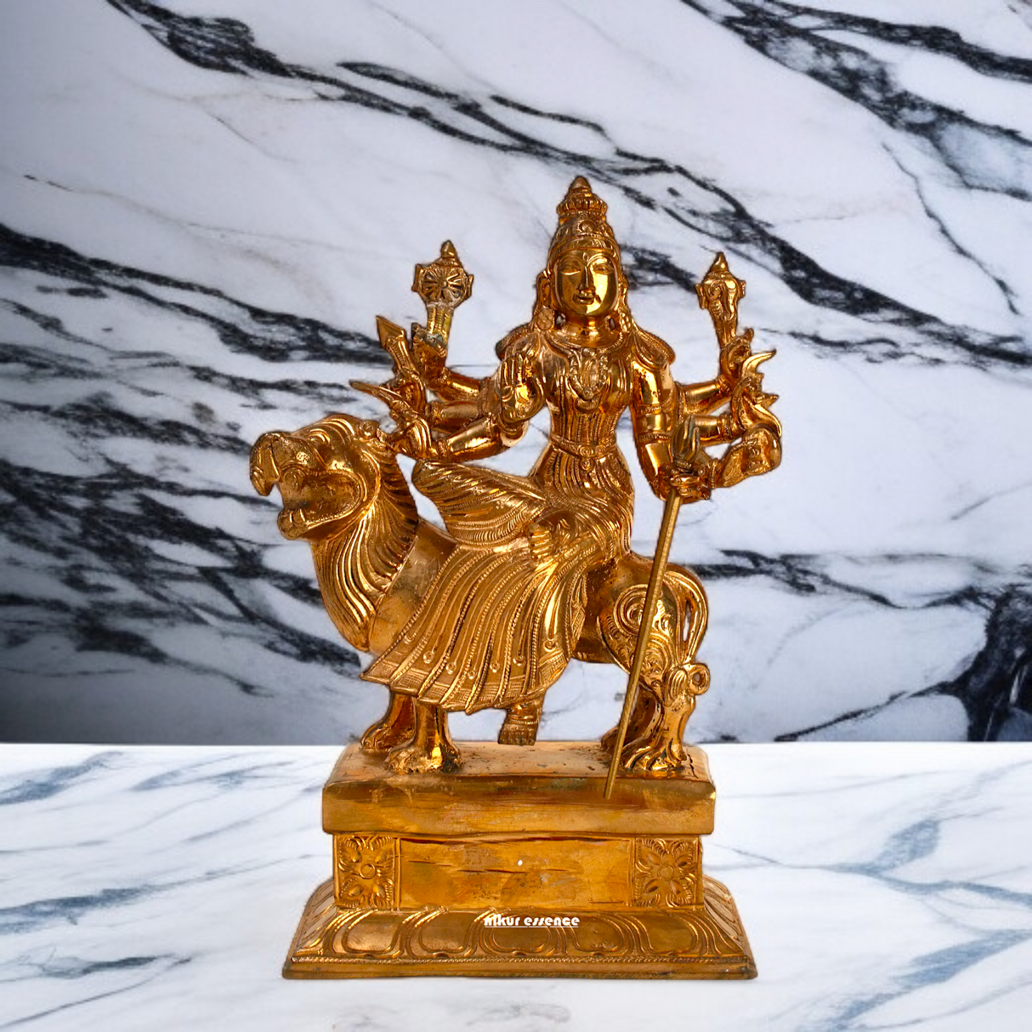 Sherawali Durga Maa seated on lion Panchaloha statue - 9 inches