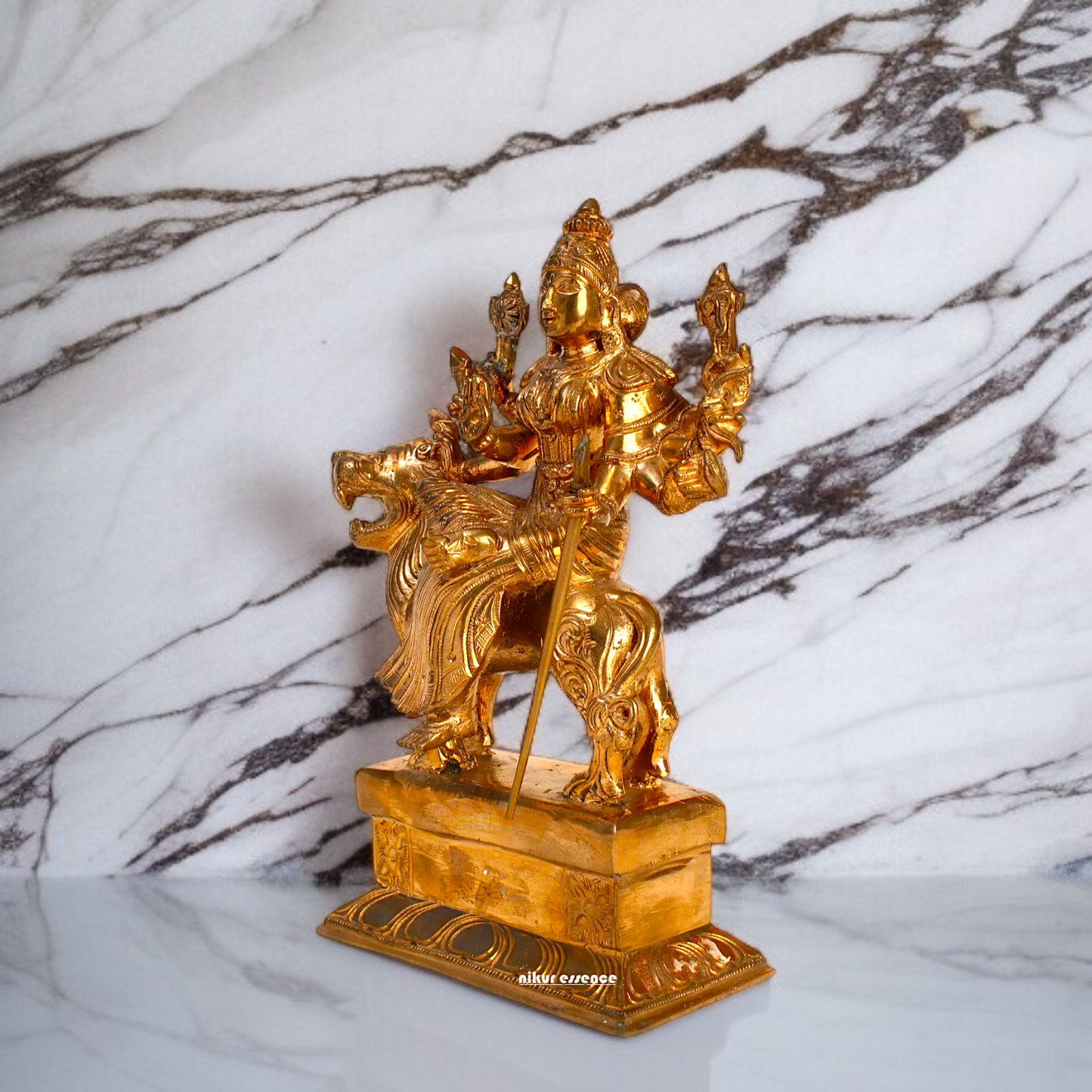 Sherawali Durga Maa seated on lion Panchaloha statue - 9 inches