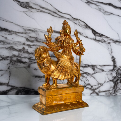 Sherawali Durga Maa seated on lion Panchaloha statue - 9 inches