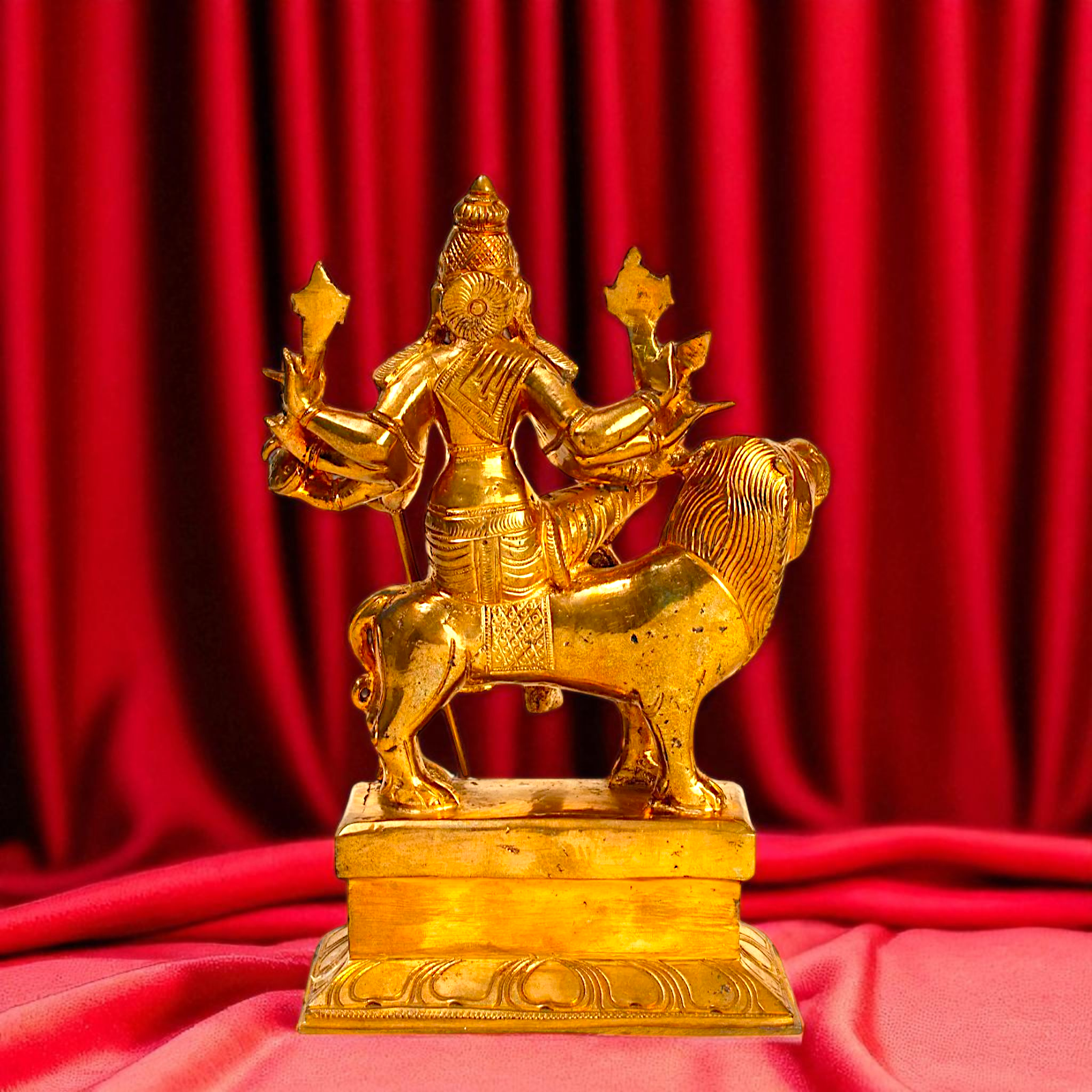 Sherawali Durga Maa seated on lion Panchaloha statue - 9 inches Nikuressence