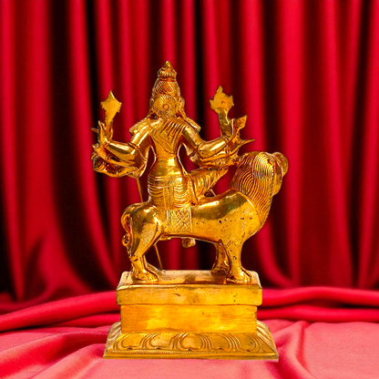 Sherawali Durga Maa seated on lion Panchaloha statue - 9 inches Nikuressence