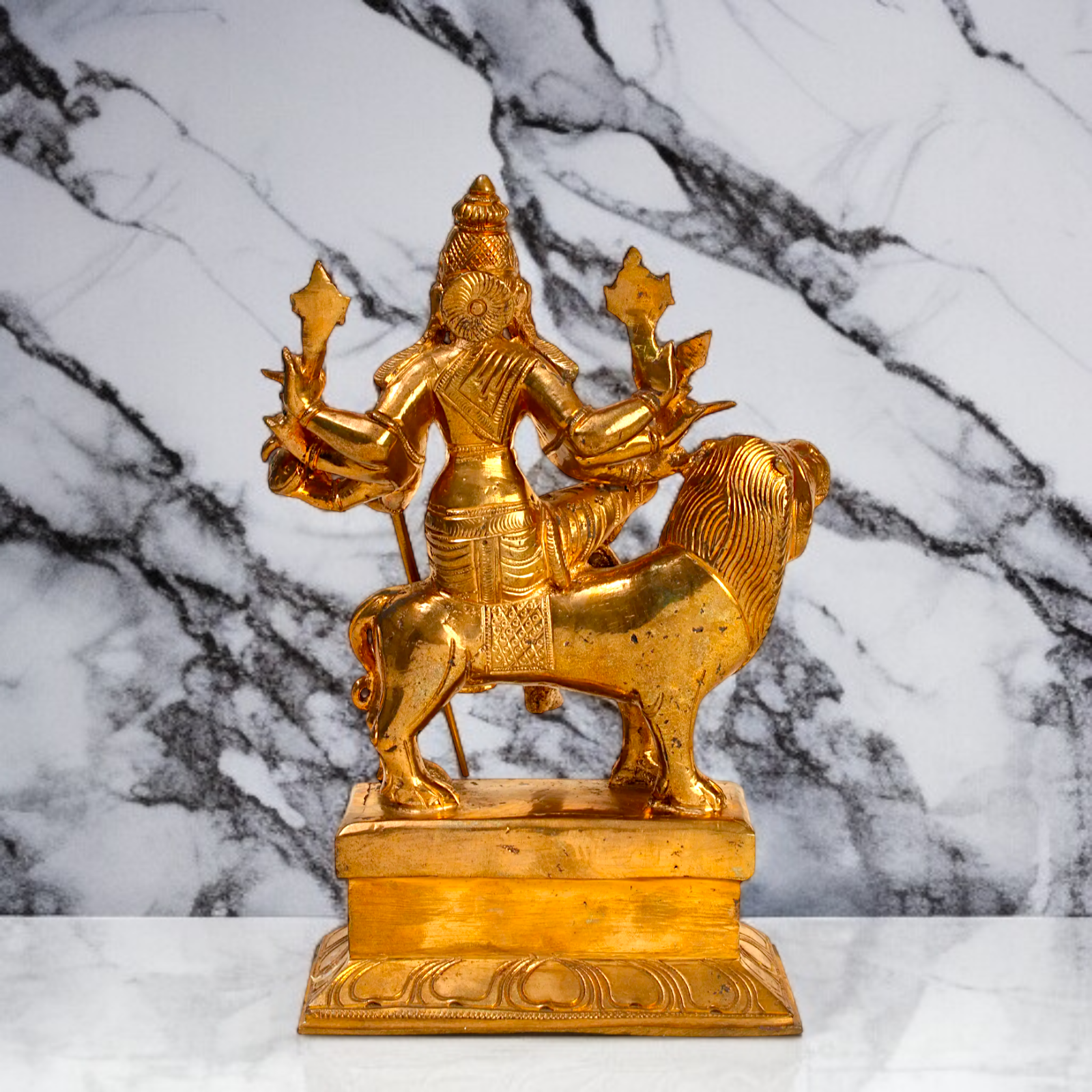 Sherawali Durga Maa seated on lion Panchaloha statue - 9 inches