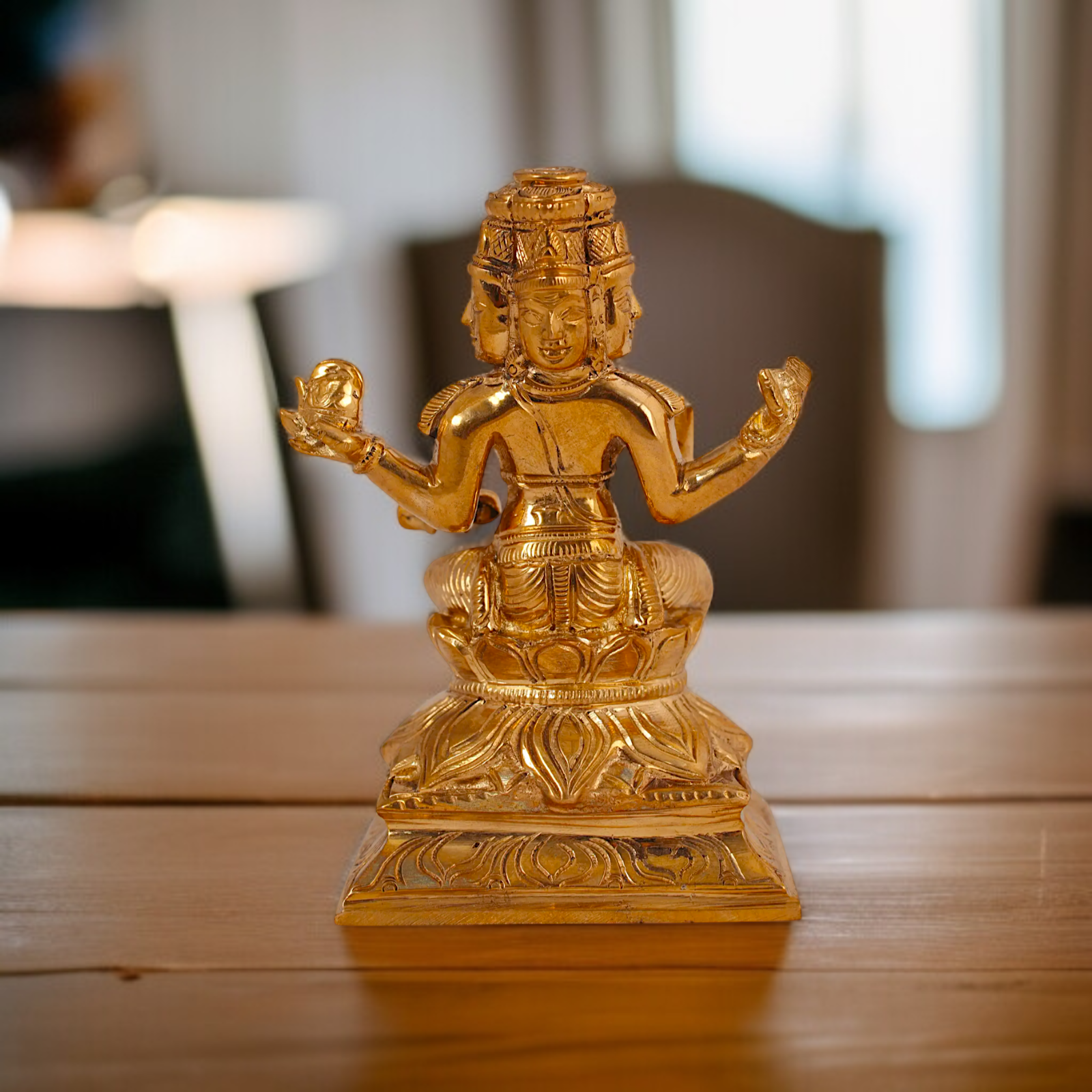 Brahma seated on Lotus Panchaloha idol - 4 inches