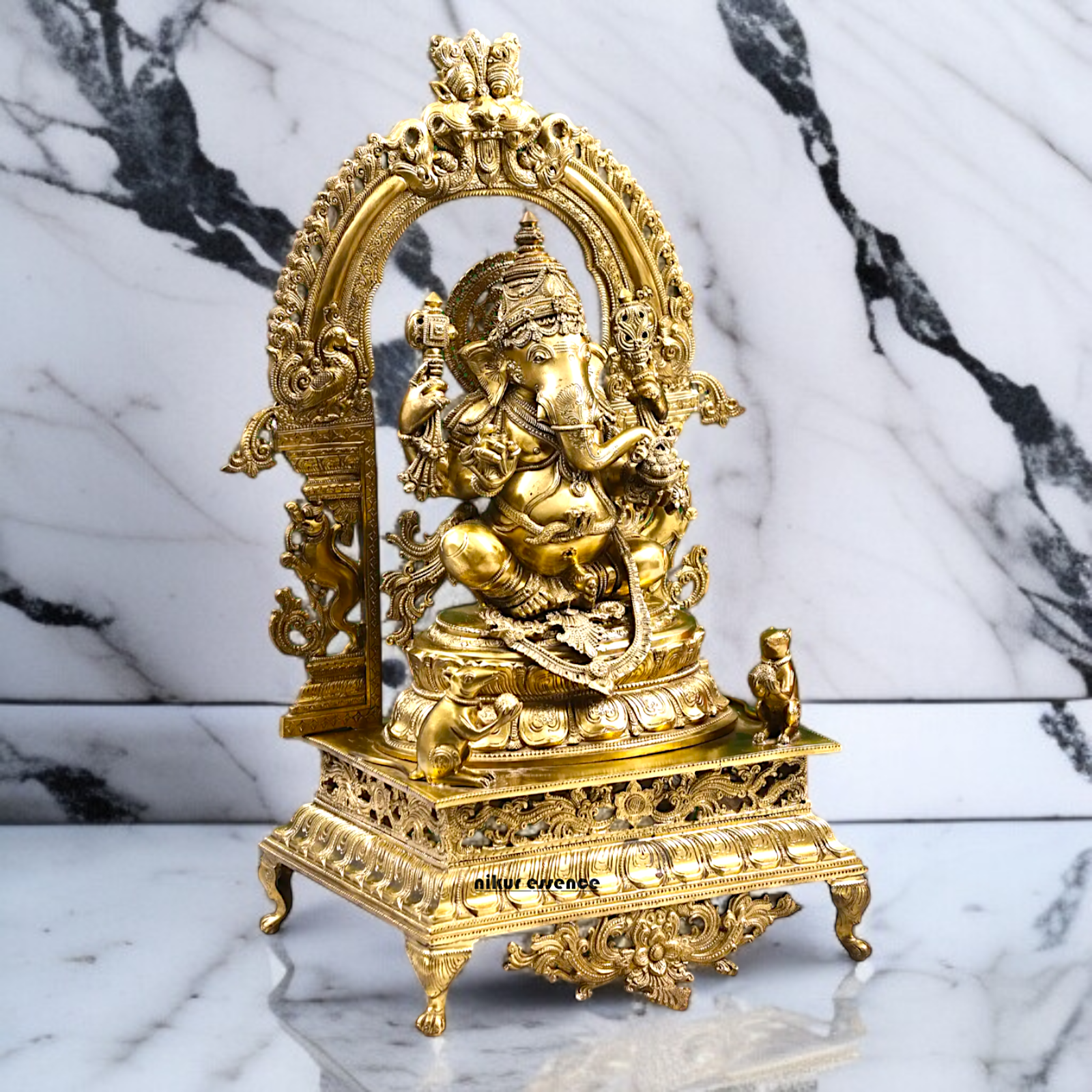 Large Ganesha seated on throne Panchaloha idol - 29 inches