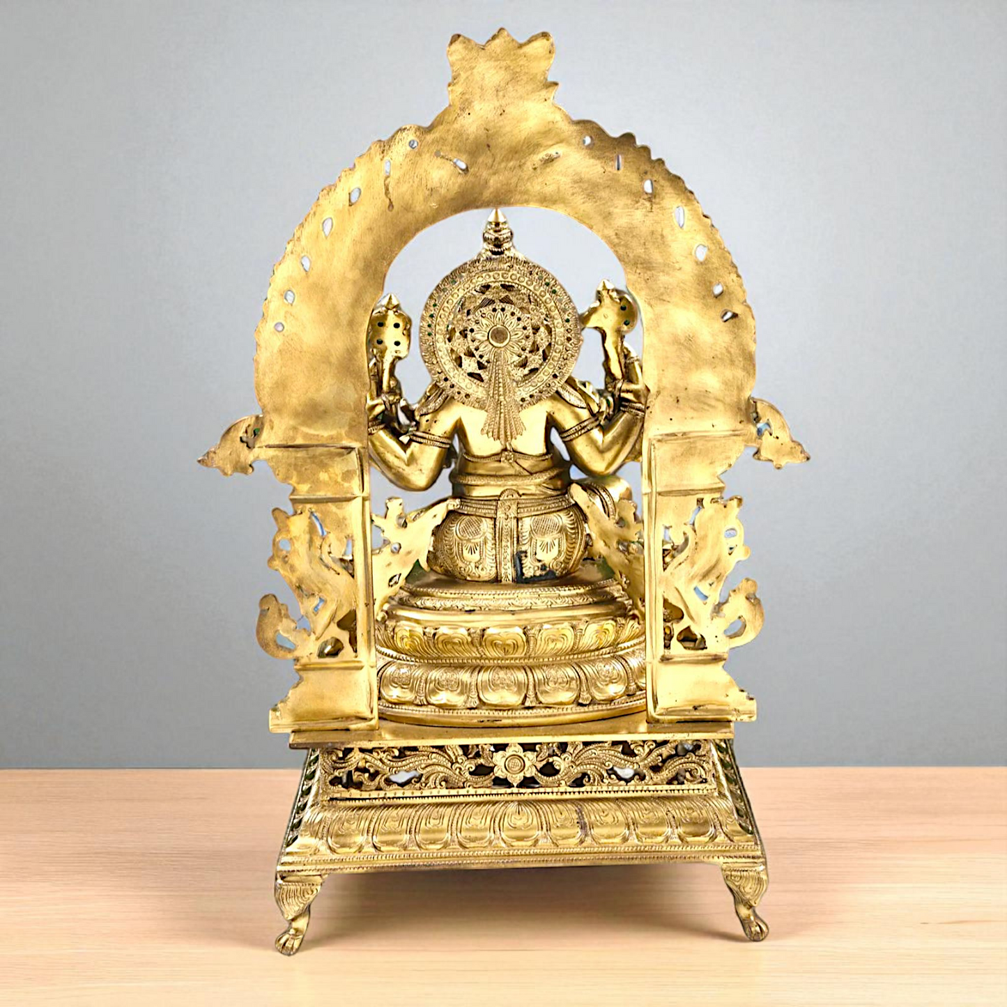 Large Ganesha seated on throne Panchaloha idol - 29 inches Nikuressence