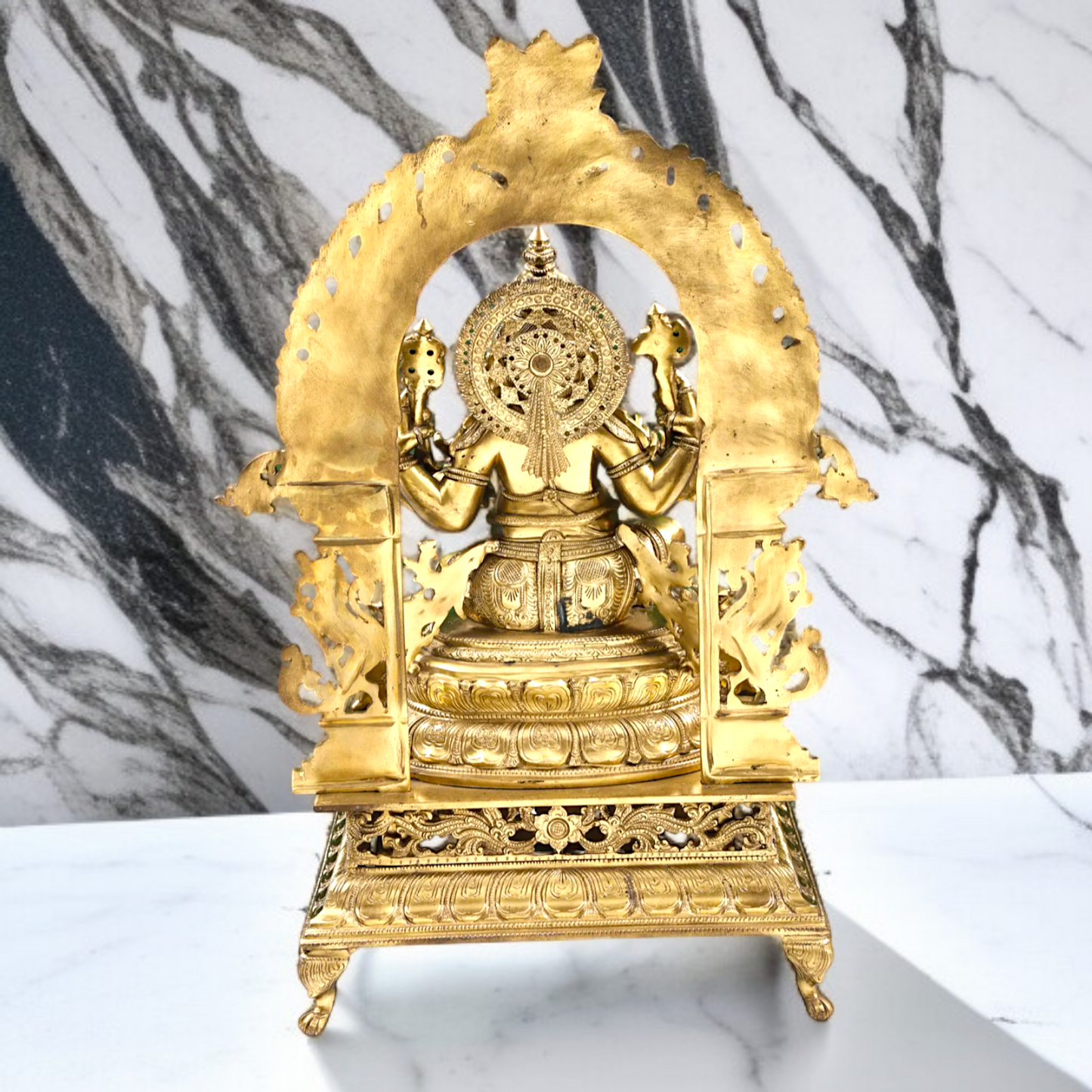 Large Ganesha seated on throne Panchaloha idol - 29 inches