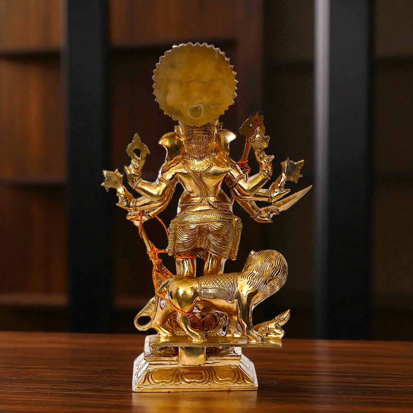Ganesha Blessing standing with eight hand and lion Panchaloha statue - 13 inches Nikuressence