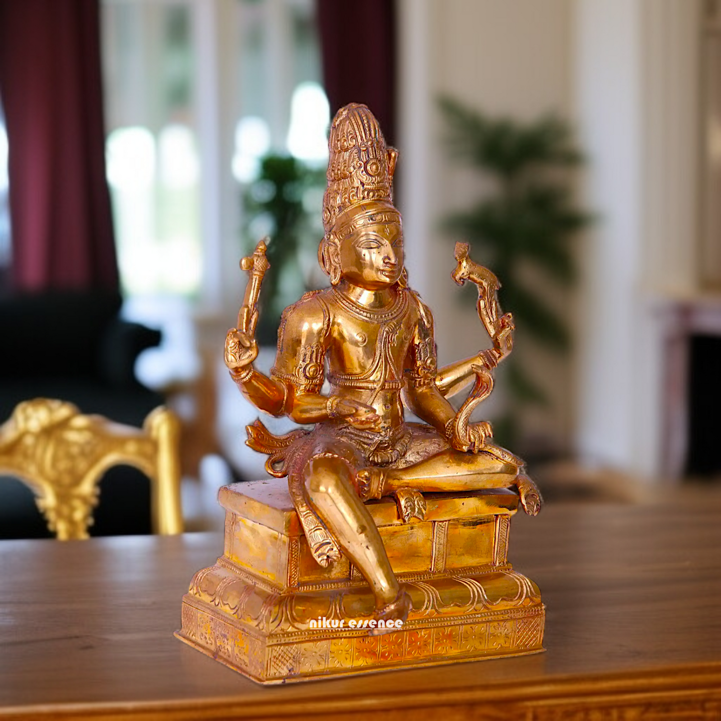 Shiva Blessing seated Panchaloha idol - 10 inches