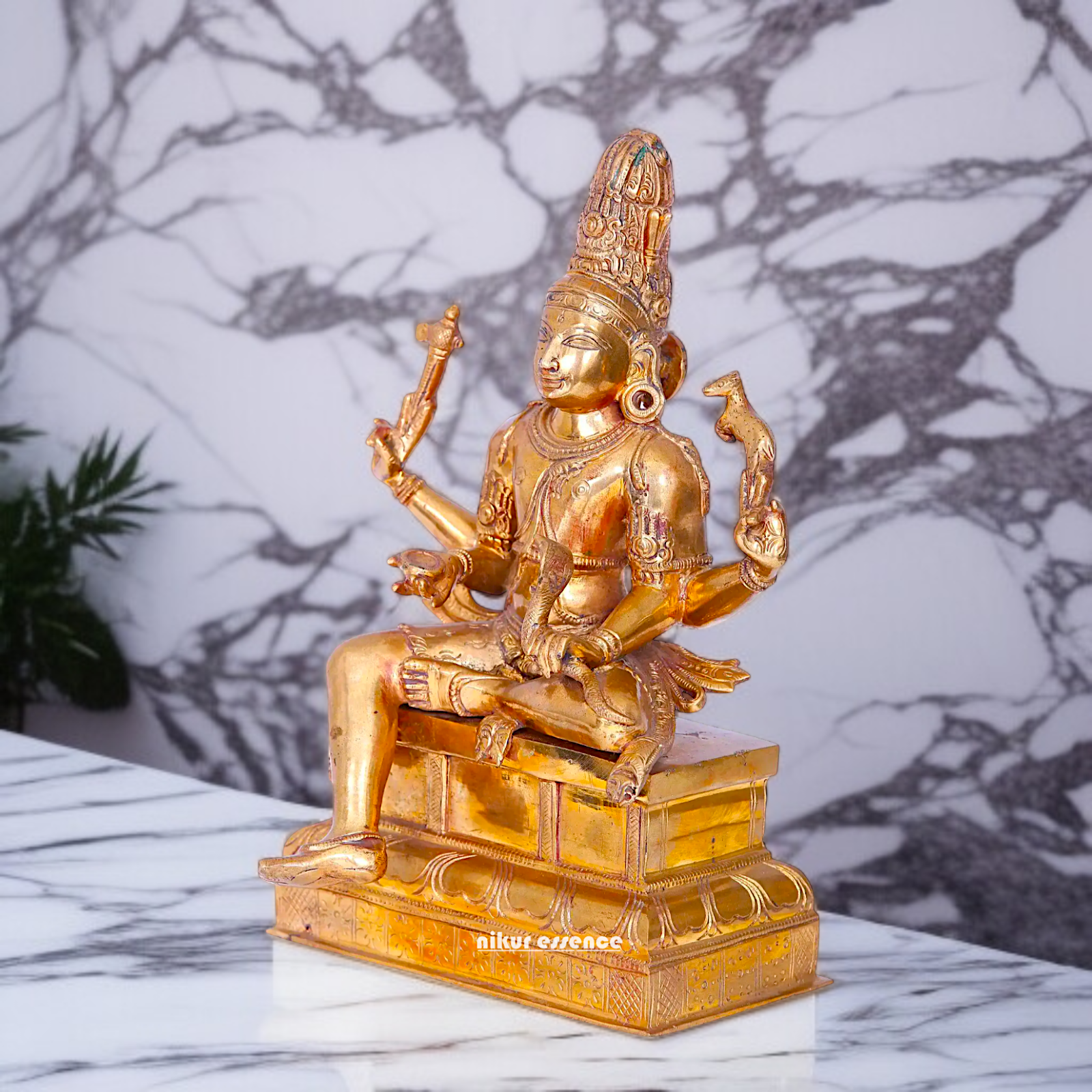 Shiva Blessing seated Panchaloha idol - 10 inches