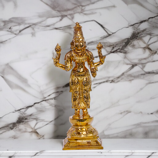 Goddess Lakshmi Blessing standing with Four Armed Panchaloha idol - 10 Inches