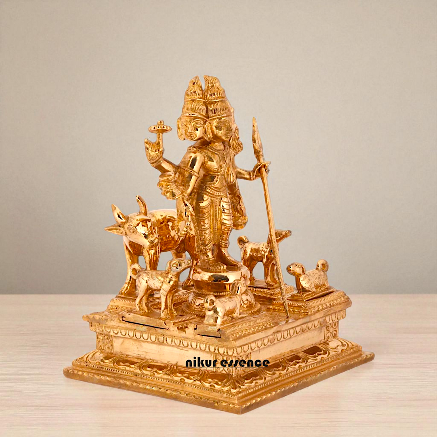Dattatreya with Cow Panchaloha idol - 8 Inches Nikuressence