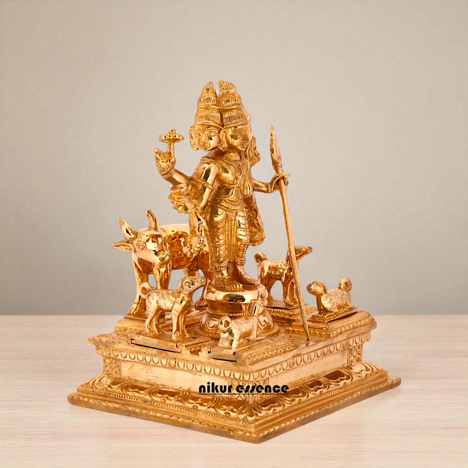 Dattatreya with Cow Panchaloha idol - 8 Inches Nikuressence