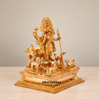 Dattatreya with Cow Panchaloha idol - 8 Inches Nikuressence