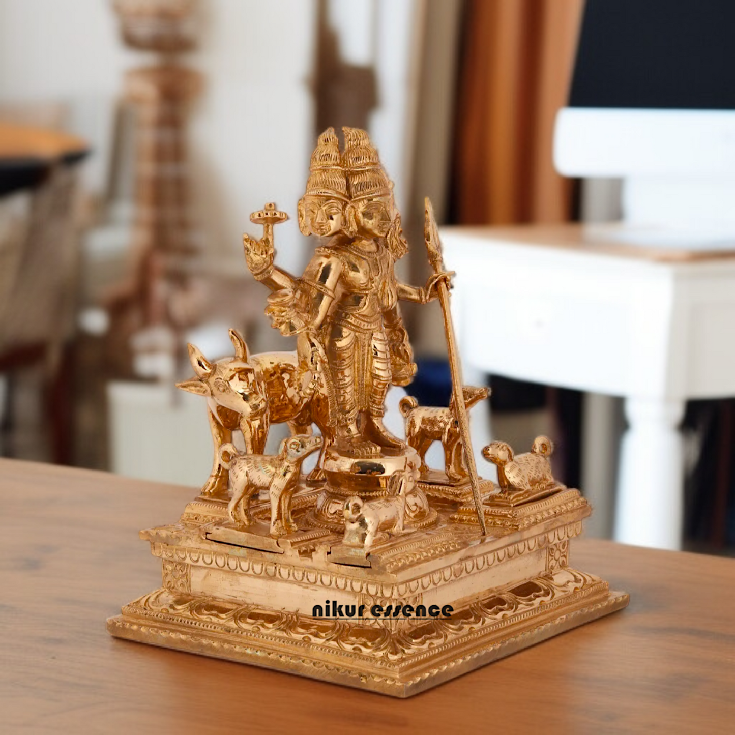 Dattatreya with Cow Panchaloha idol - 8 Inches