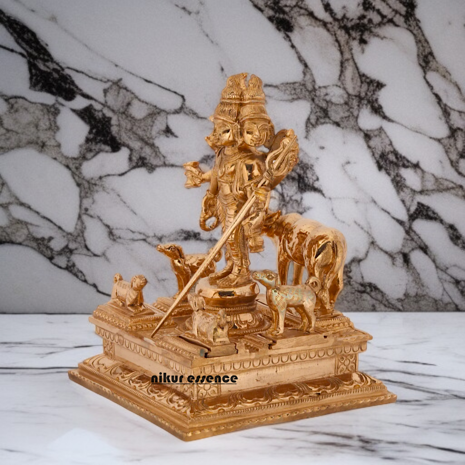 Dattatreya with Cow Panchaloha idol - 8 Inches